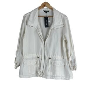 NWT Darjoni Jacket Womens XL White Linen Zip Front Casual Neutral Lightweight